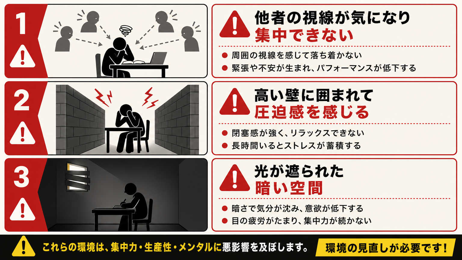 視線と開放感を両立できないオフィスで起こる課題